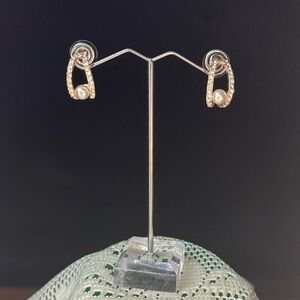 NWT Gold and Silver Tone Pearl Hoop Earrings